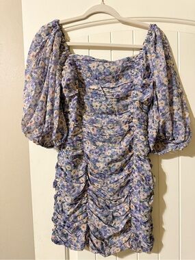 Lavender Floral Puff-Sleeve Ruched Mini Dress. 
PTP 15